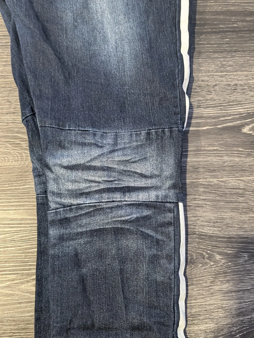 Men's Dark Blue Slim Straight Jeans with White Side Stripes